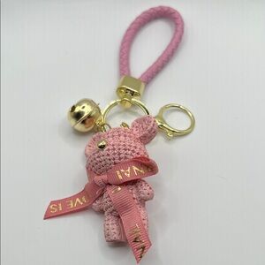 Charming Pink Bear Keychain with Gold Details